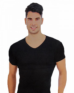 Черная мужская футболка с V-образным вырезом (рибана)  BIYOteks