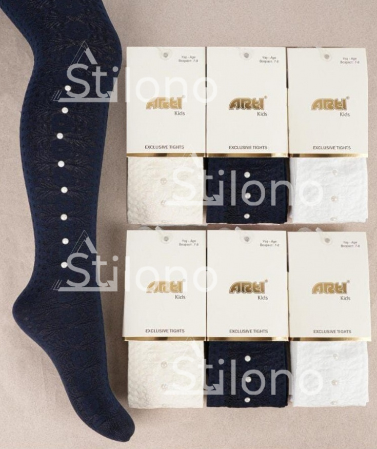 Колготки фактурной вязки с жемчужинами для девочки  ARTI 600116-02