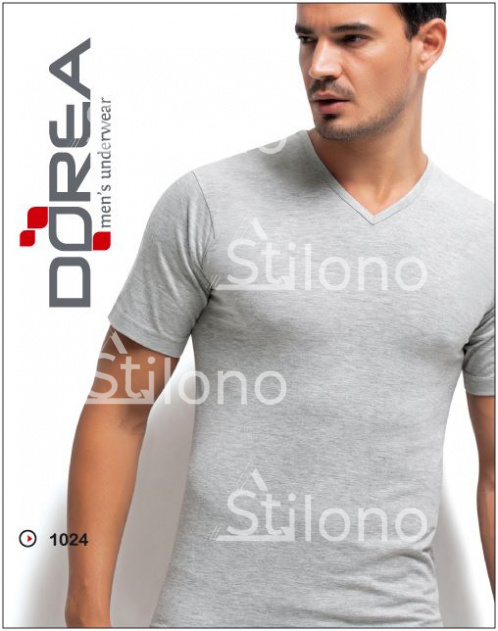 Серая мужская футболка с V-образным вырезом (супрем)  DOREA 1024