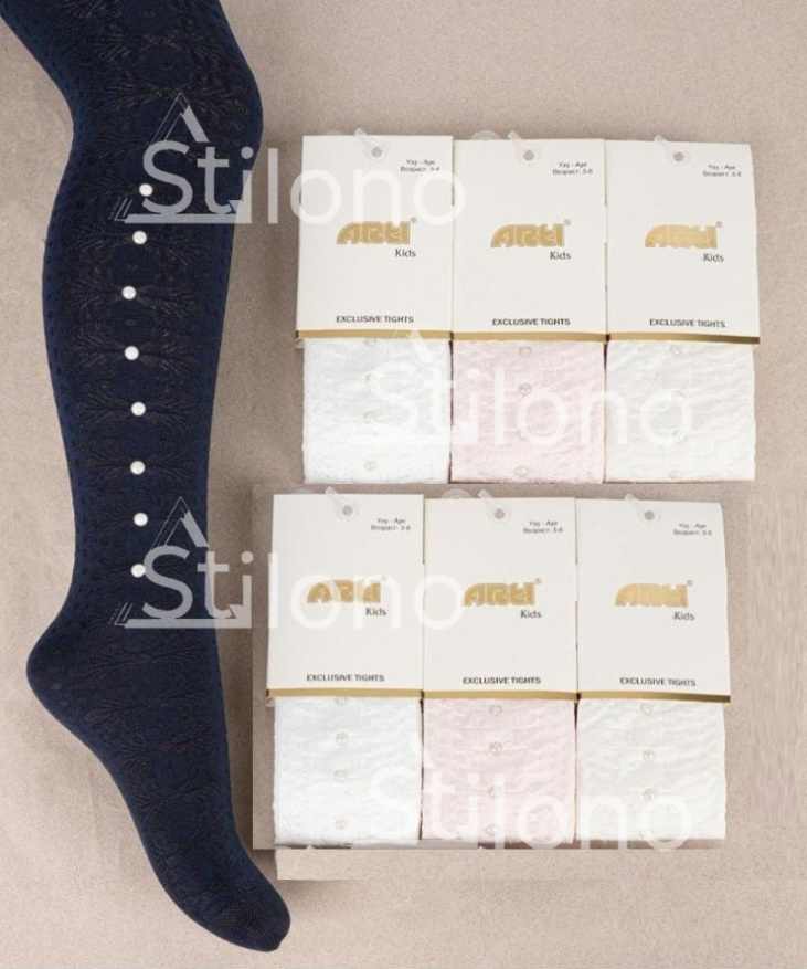 Колготки фактурной вязки с жемчужинами для девочки  ARTI 600116-01